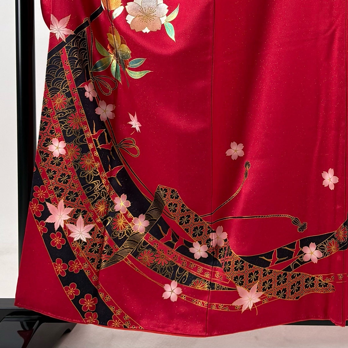 振袖 身丈160.5cm 裄丈63.5cm S 袷 几帳 桜 金通し 金銀彩 赤 正絹