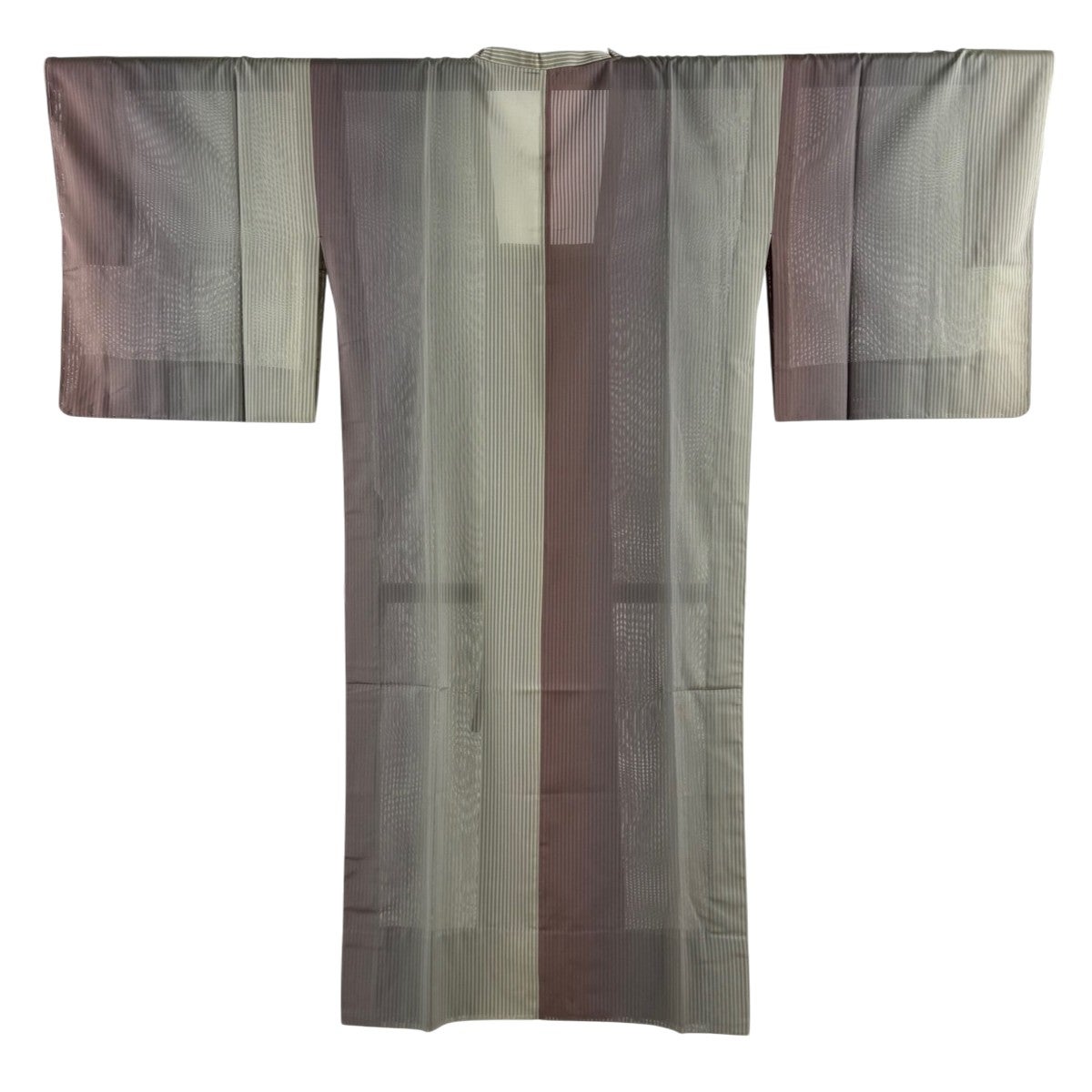 美品】 道行 身丈121cm 裄丈64cm M 和装コート 角衿 縞 灰紫 正絹 名品
