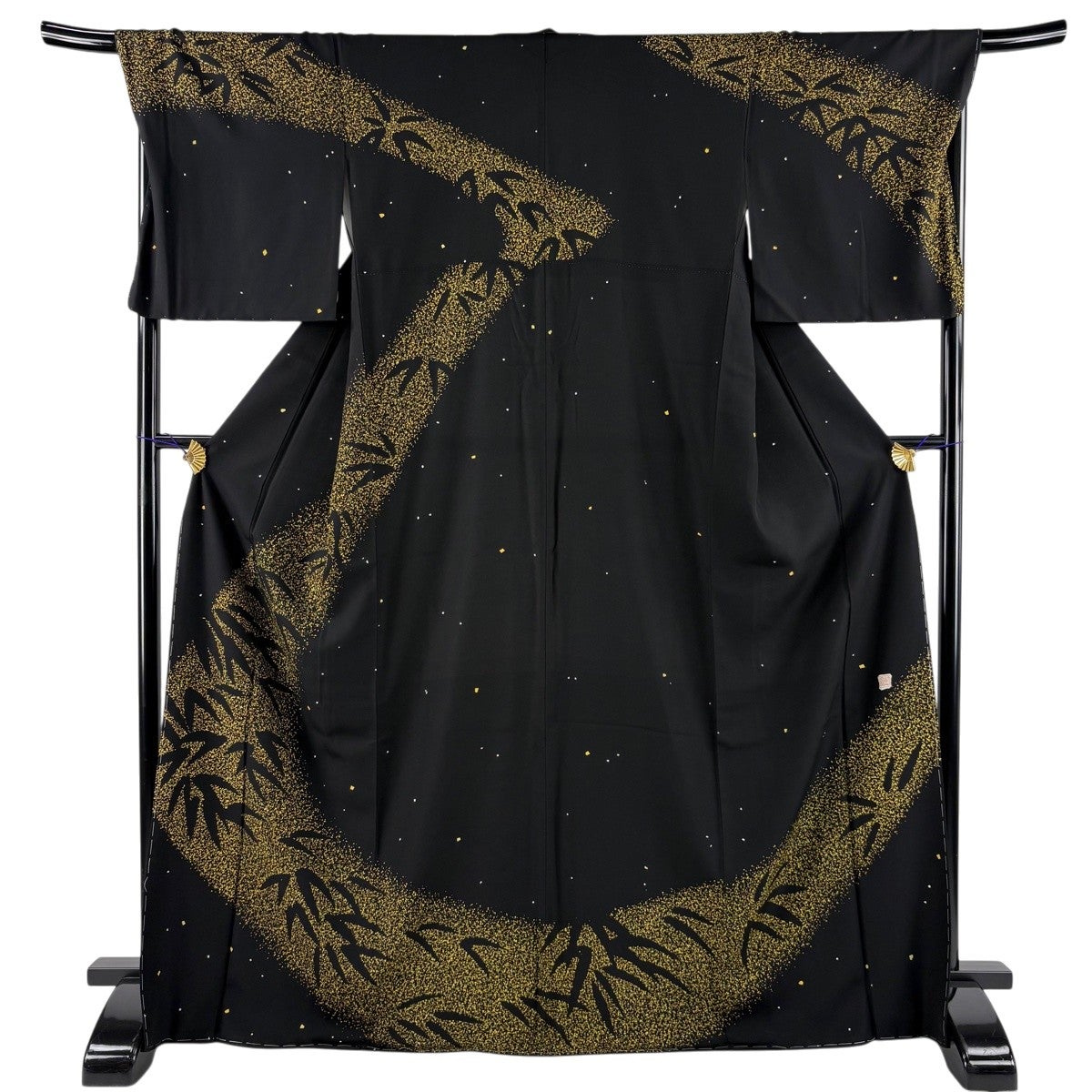美品】 訪問着 身丈170.5cm 裄丈70cm L 袷 落款あり 笹 幾何学模様 黒
