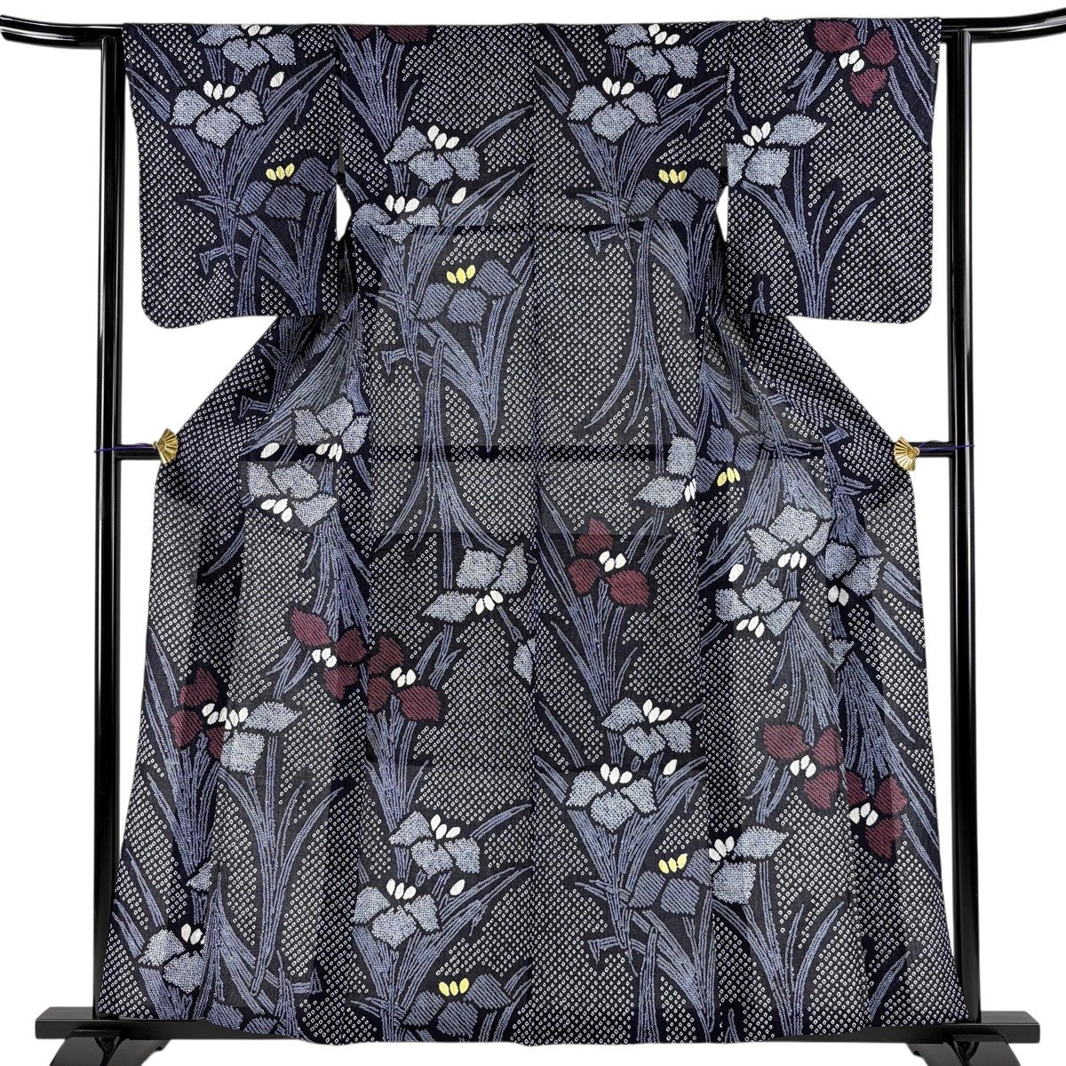 浴衣 身丈160.5cm 裄丈62.5cm S 絞り浴衣 菖蒲 紺色 綿 名品｜中古