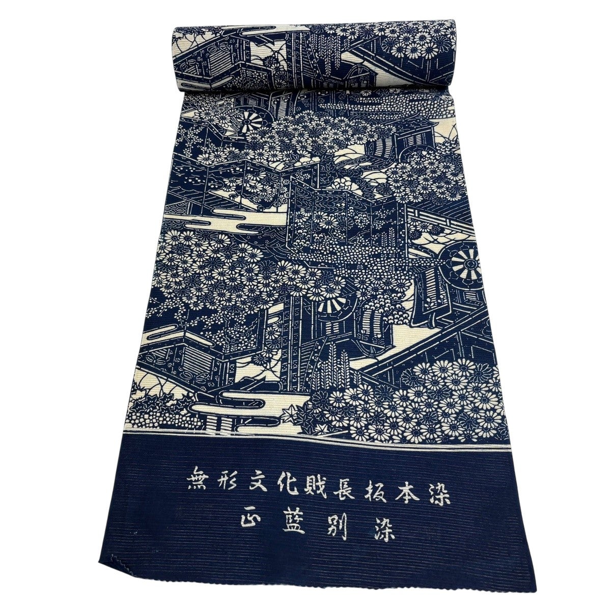 新品未使用美品　襦袢反物　緑地に縞小紋　正絹 反物 名品 小紋 絽 長板本染 正藍別染 屏風 菊 藍色 綿｜中古・古着