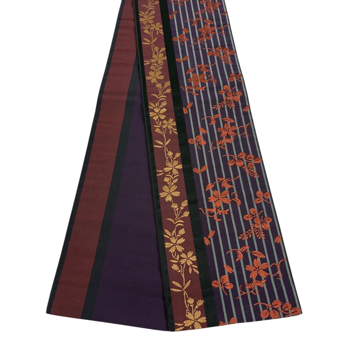 美品】半幅帯 優品 桜 縞 濃紫 正絹｜中古・古着・リサイクル着物通販