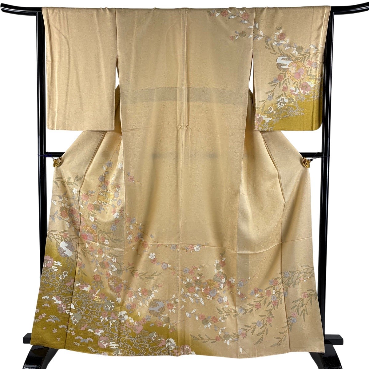 美品】 訪問着 身丈163cm 裄丈65cm M 袷 雪輪 草花 金彩 ぼかし 薄