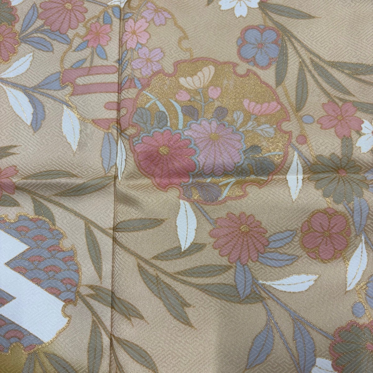 美品】 訪問着 身丈163cm 裄丈65cm M 袷 雪輪 草花 金彩 ぼかし 薄