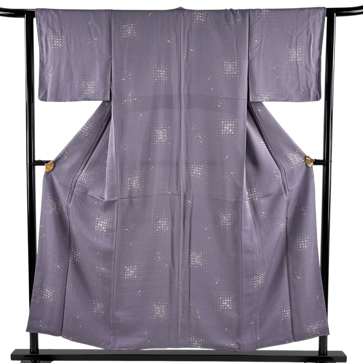 小紋 身丈156.5cm 裄丈62.5cm S 袷 紬地 花唐草 濃紫 正絹 優品｜中古