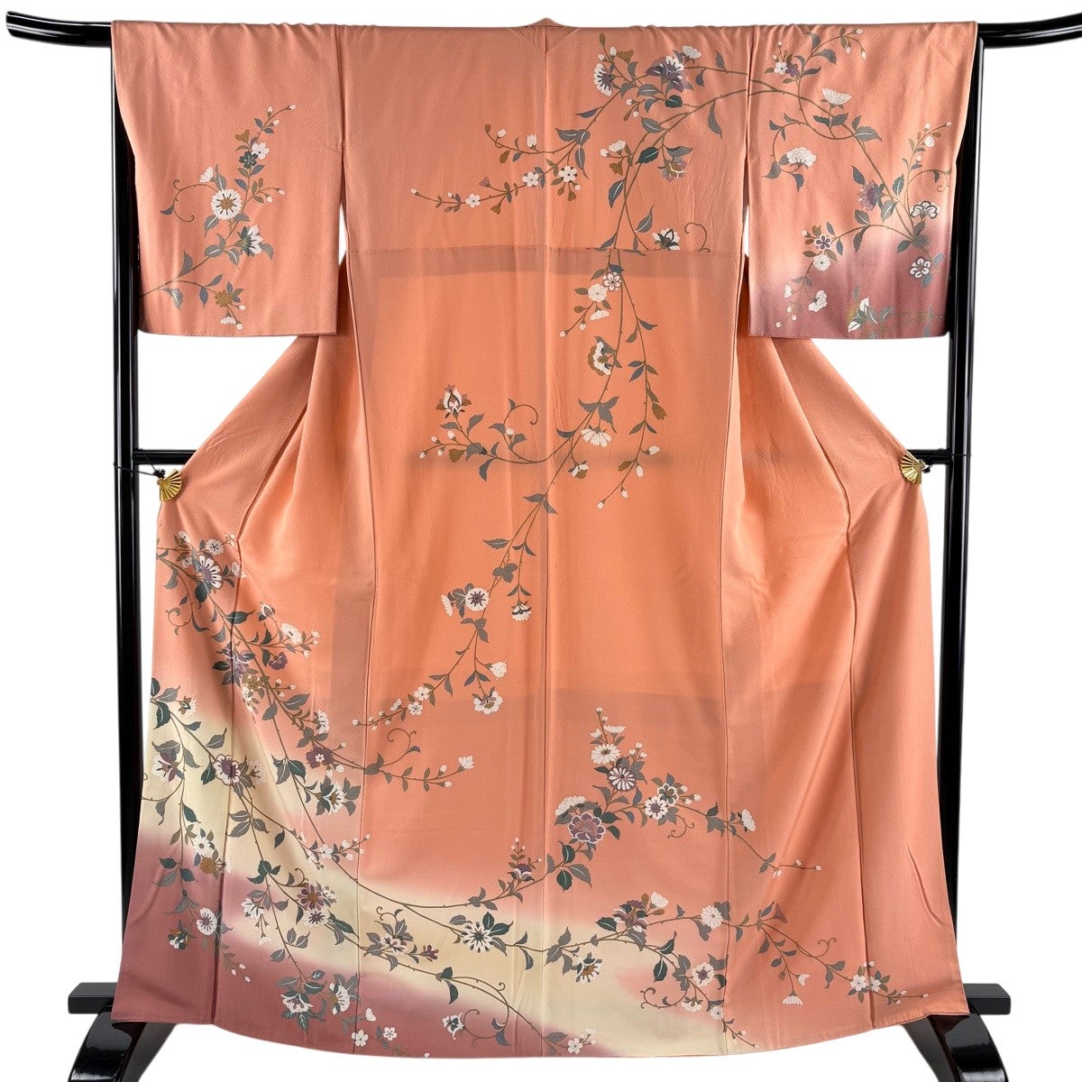 訪問着 身丈158cm 裄丈66.5cm M 袷 枝花 草花 金彩 ぼかし ピンク 正絹