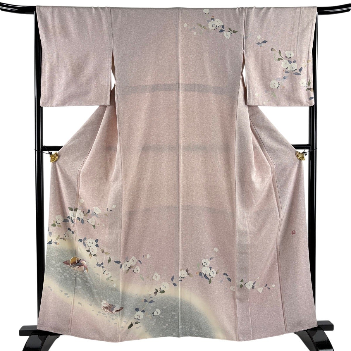 訪問着 身丈163.5cm 裄丈67cm M 袷 草花 菊 染め分け ぼかし 薄茶色
