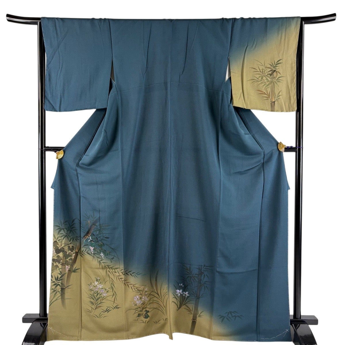 訪問着 身丈156cm 裄丈62cm 正絹 名品 【中古】 訪問着 身丈157cm 裄丈65.5cm M 袷 辻が花 金通し 黒 正絹 名品 【中古