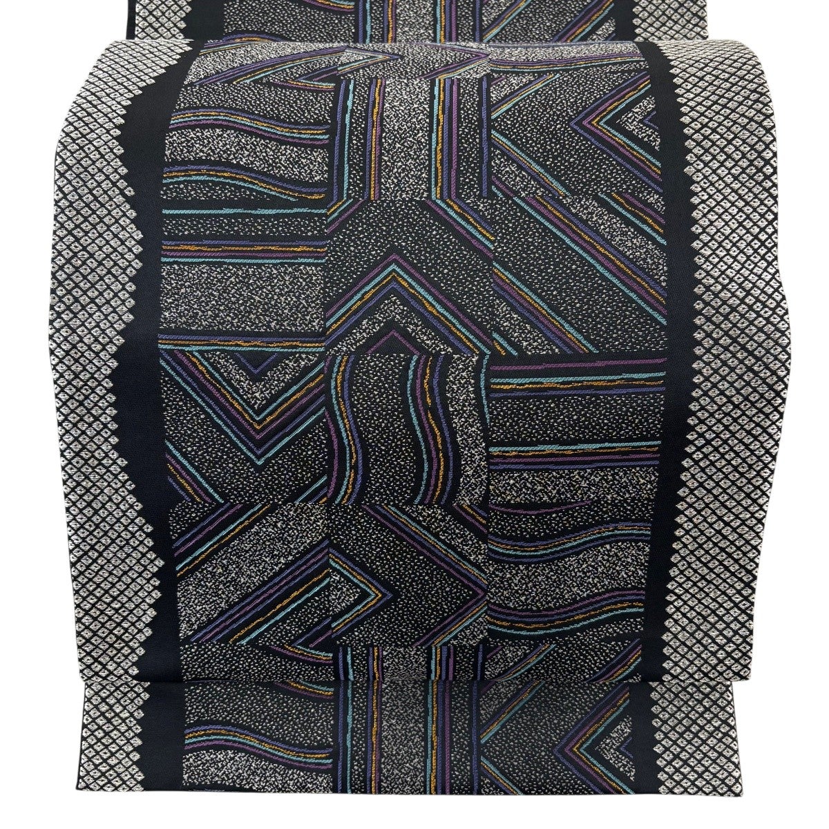 美品】 袋帯 秀品 縞 霞 銀糸 黒灰 六通 正絹｜中古・古着・リサイクル