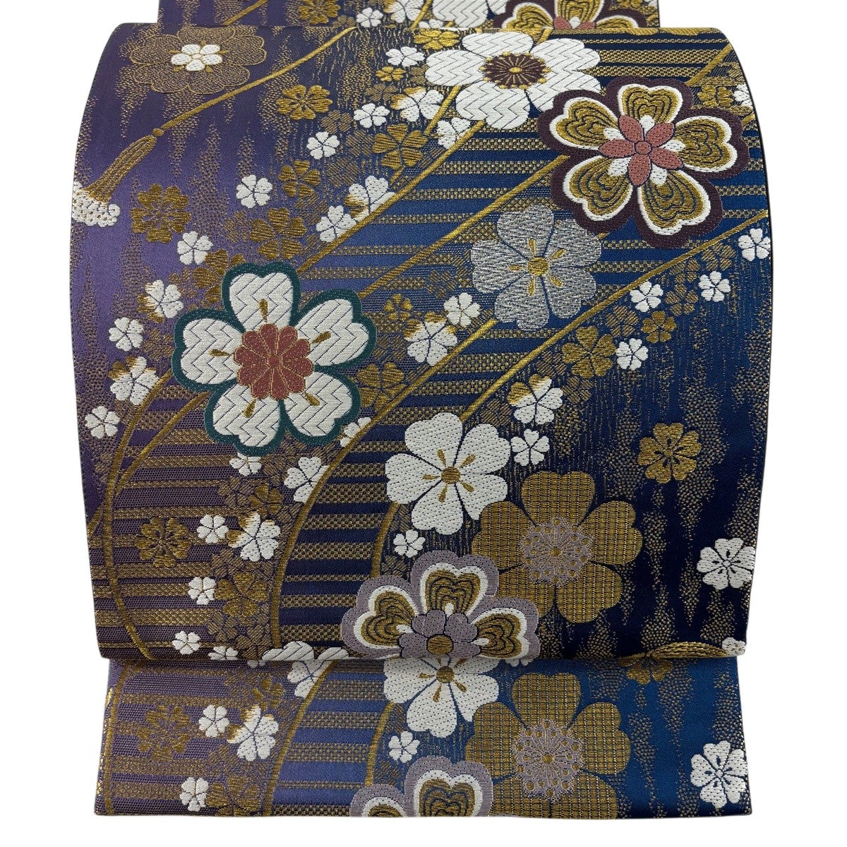 美品】 袋帯 秀品 桜 組紐 金銀糸 箔 赤 六通 正絹｜中古・古着