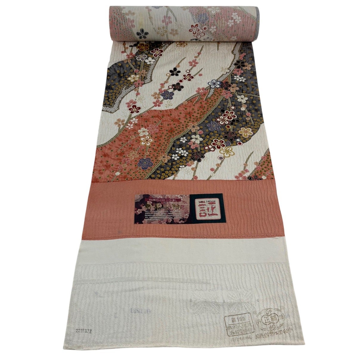 反物 秀品 小紋 枝梅 疋田柄 金彩 クリーム 正絹｜中古・古着