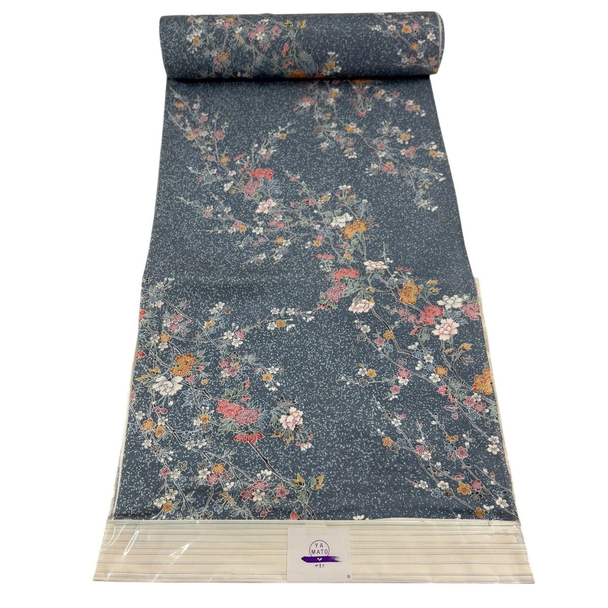 反物 秀品 小紋 やまと 枝花 枝梅 青灰色 正絹｜中古・古着