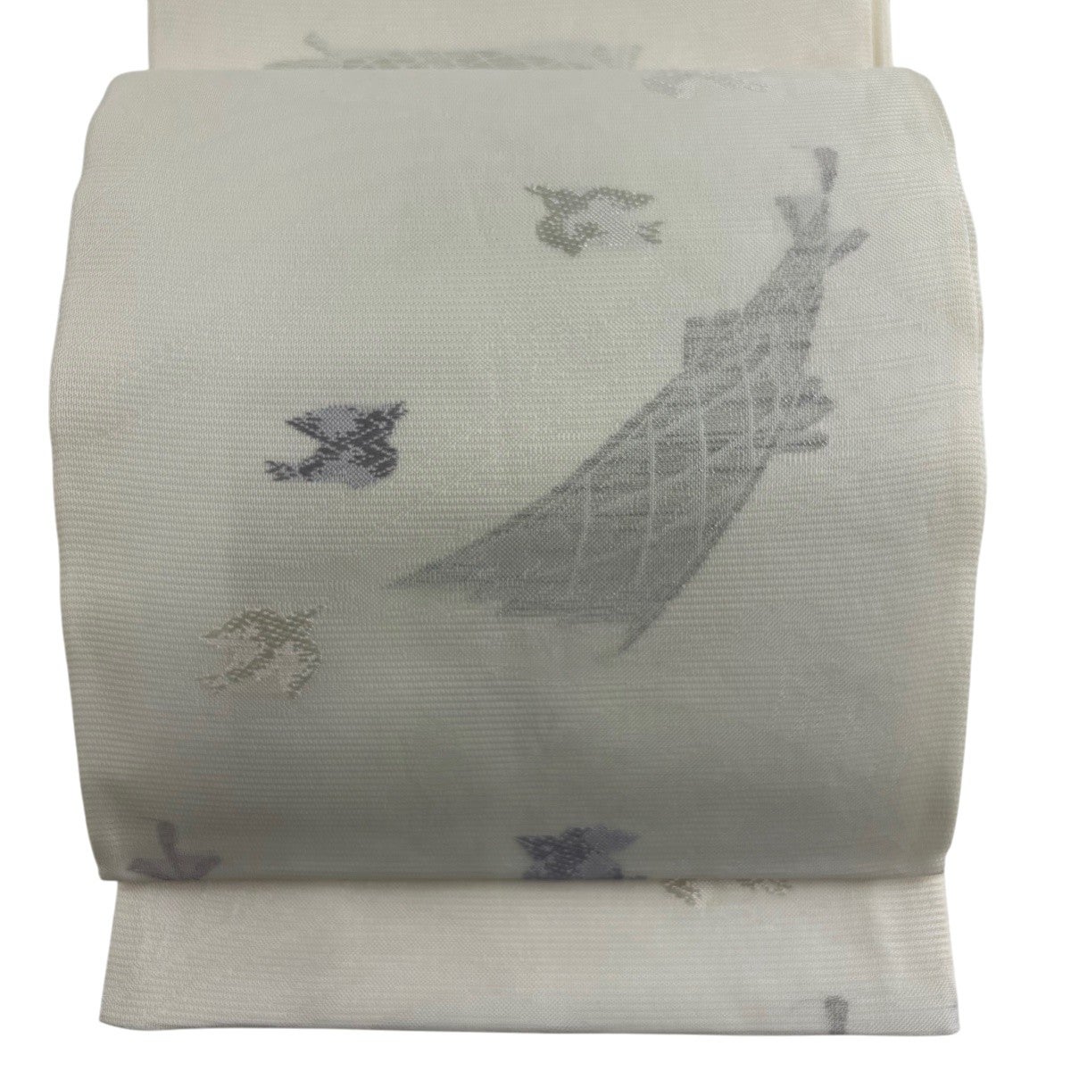 美品】 袋帯 名品 夏帯 絽 鳥 筍 銀糸 クリーム 六通 正絹｜中古・古着
