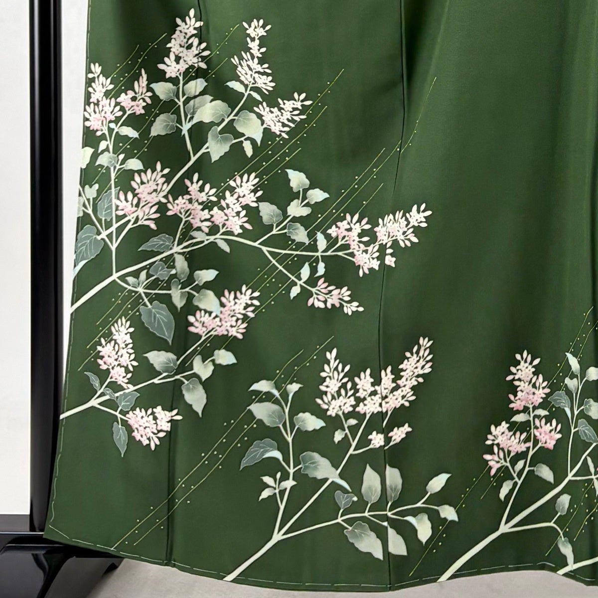 美品】 訪問着 身丈161cm 裄丈68.5cm L 袷 草花 斜縞 ぼかし 緑 正絹