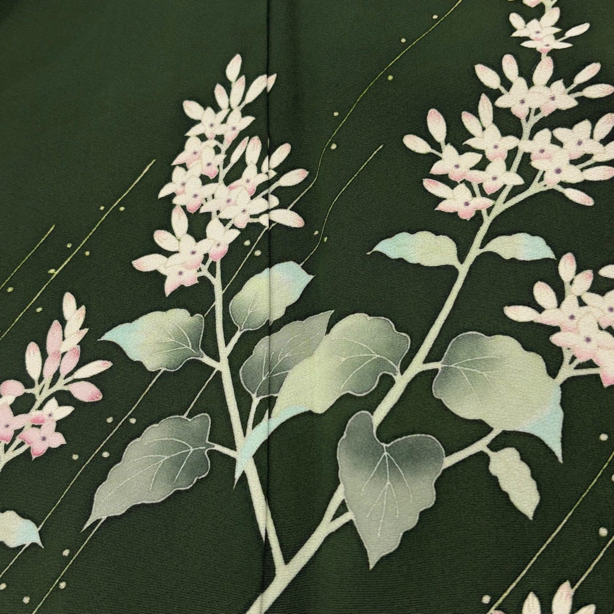 美品】 訪問着 身丈161cm 裄丈68.5cm L 袷 草花 斜縞 ぼかし 緑 正絹