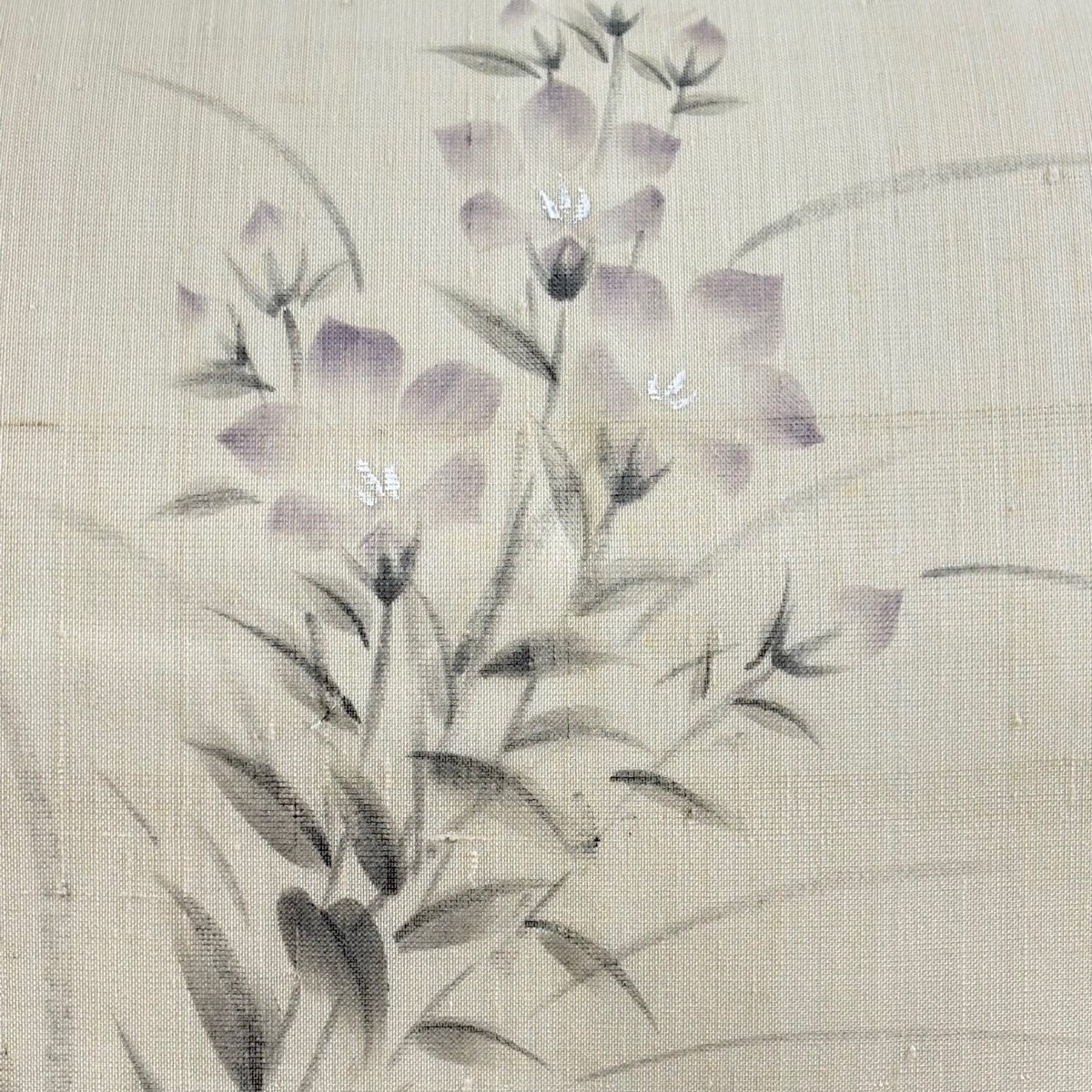 名古屋帯 名品 落款あり 証紙あり 夏帯 絹芭蕉 桔梗 クリーム 正絹
