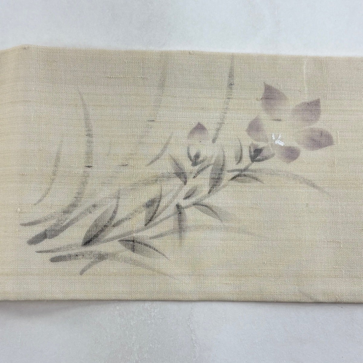 名古屋帯 名品 落款あり 証紙あり 夏帯 絹芭蕉 桔梗 クリーム 正絹
