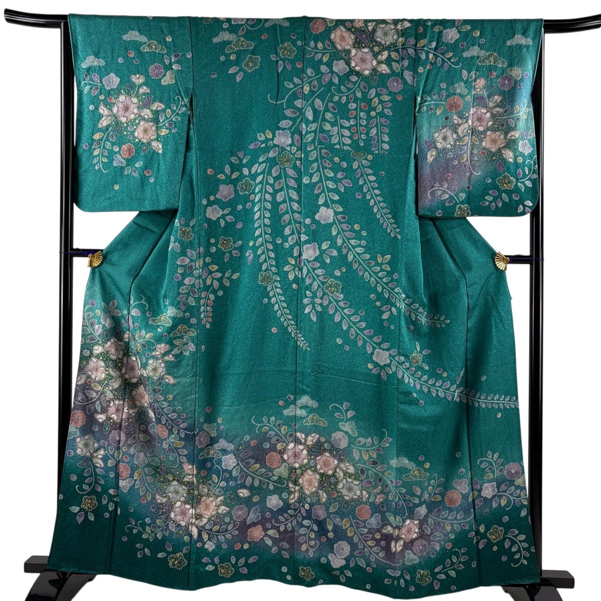 訪問着 身丈157.5cm 裄丈64cm M 袷 辻が花 金彩 ぼかし 緑 正絹 名品