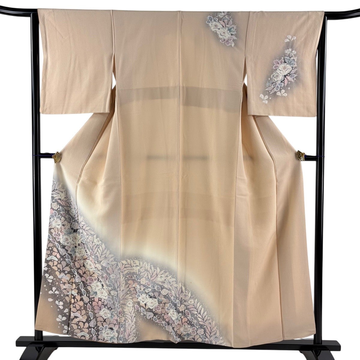 訪問着 身丈161cm 裄丈61.5cm S 袷 菊 蝶 金彩 ぼかし 薄オレンジ 正絹
