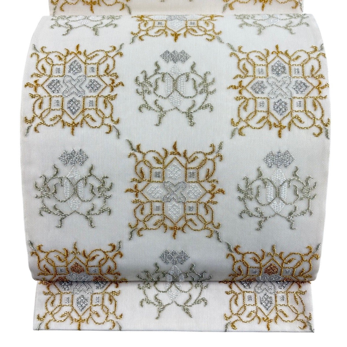 袋帯 名品 夏帯 華文 金銀糸 箔 ベージュ 六通 正絹｜中古・古着