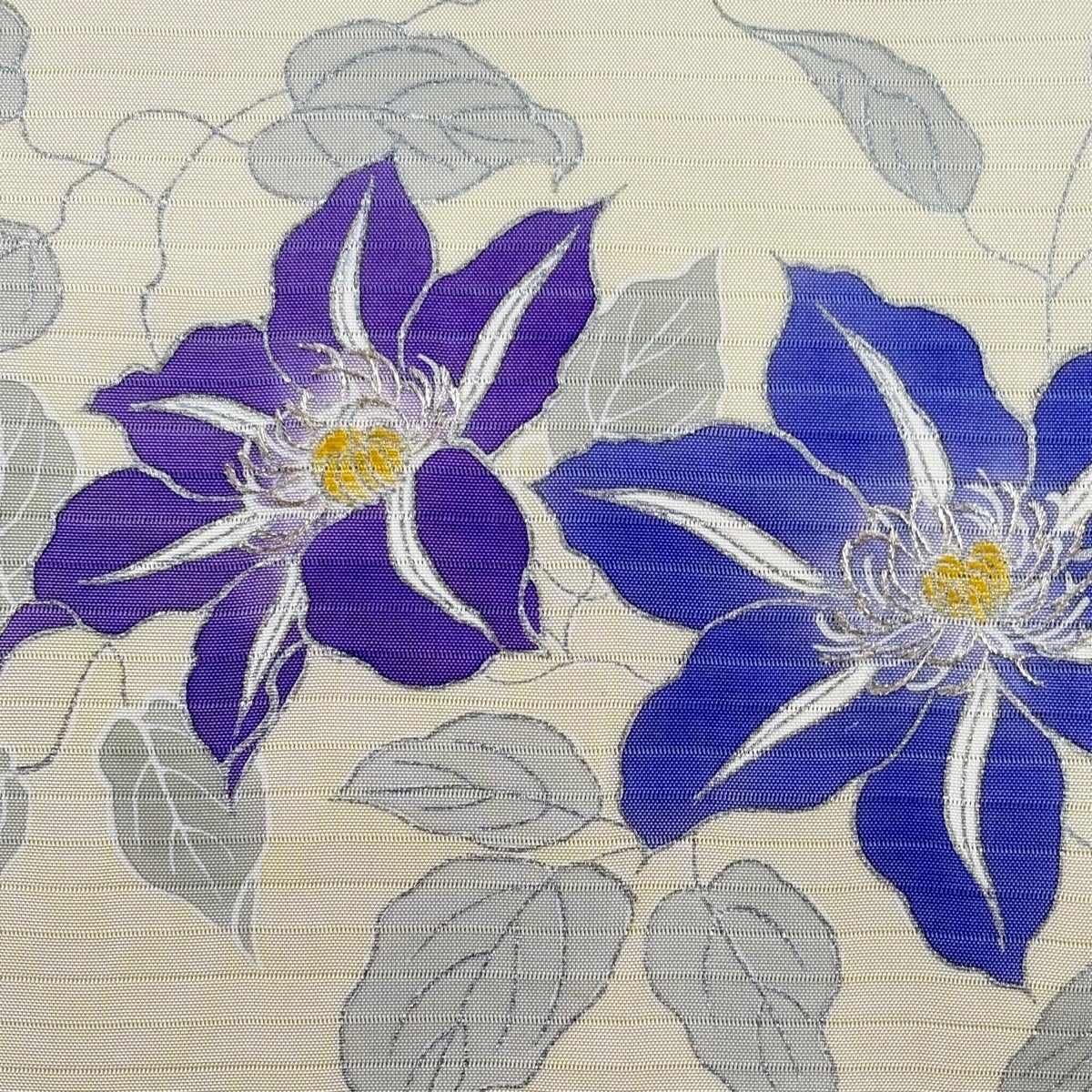 美品】 名古屋帯 名品 夏帯 絽 草花 銀糸 銀彩 クリーム 正絹｜中古