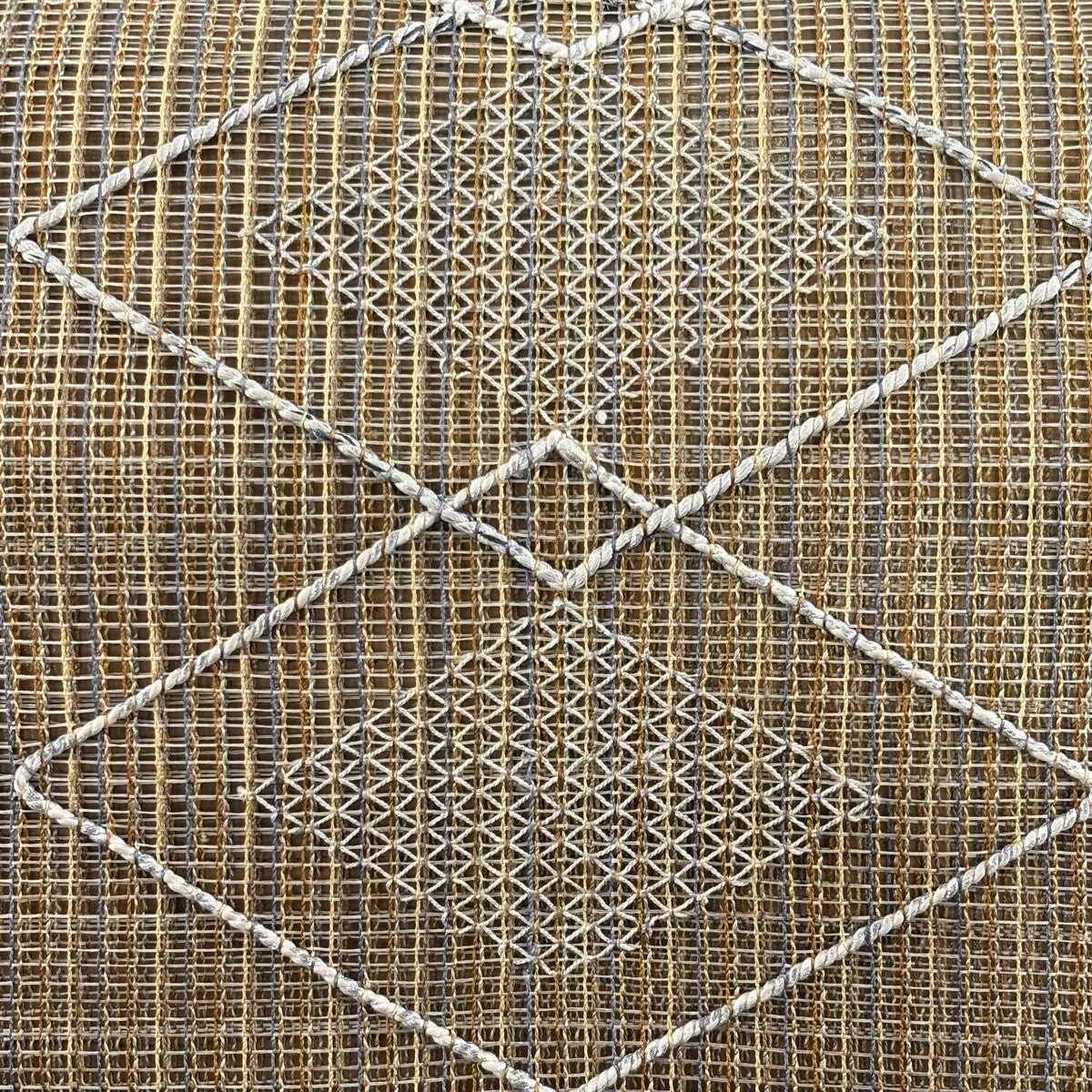 美品】 名古屋帯 名品 夏帯 八寸名古屋帯 松葉仕立て 菱 縞 金銀糸