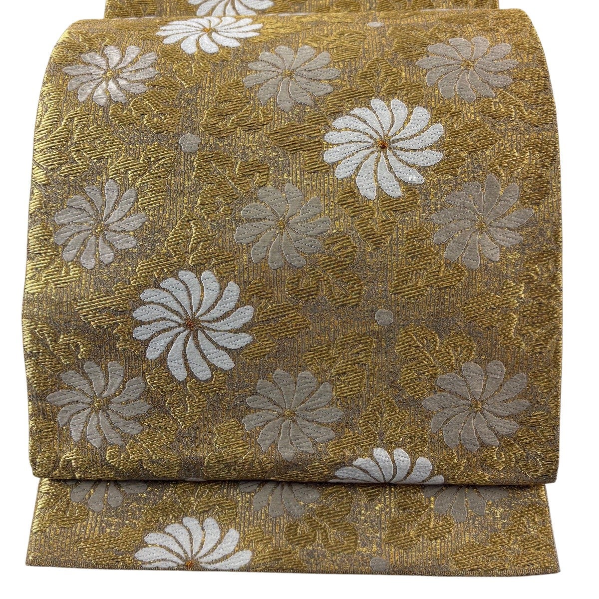 美品】 袋帯 秀品 菊 菱 箔 金糸 金色 六通 正絹｜中古・古着
