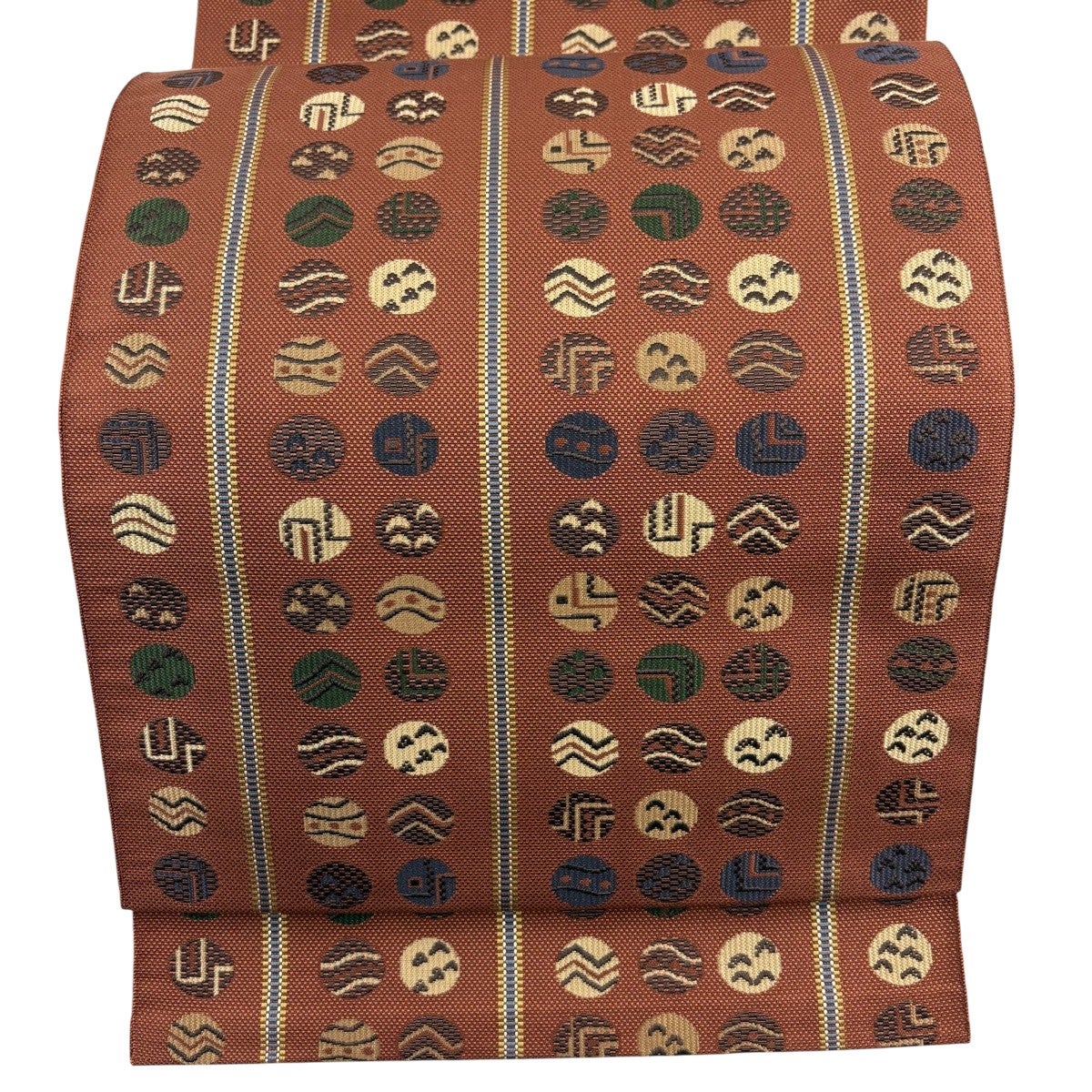 美品】 名古屋帯 名品 松葉仕立て 八寸名古屋帯 トンネル仕立て 幾何学