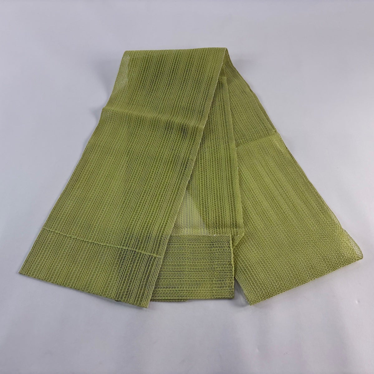 名古屋帯 秀品 夏帯 羅 八寸名古屋帯 松葉仕立て 黄緑色 正絹｜中古