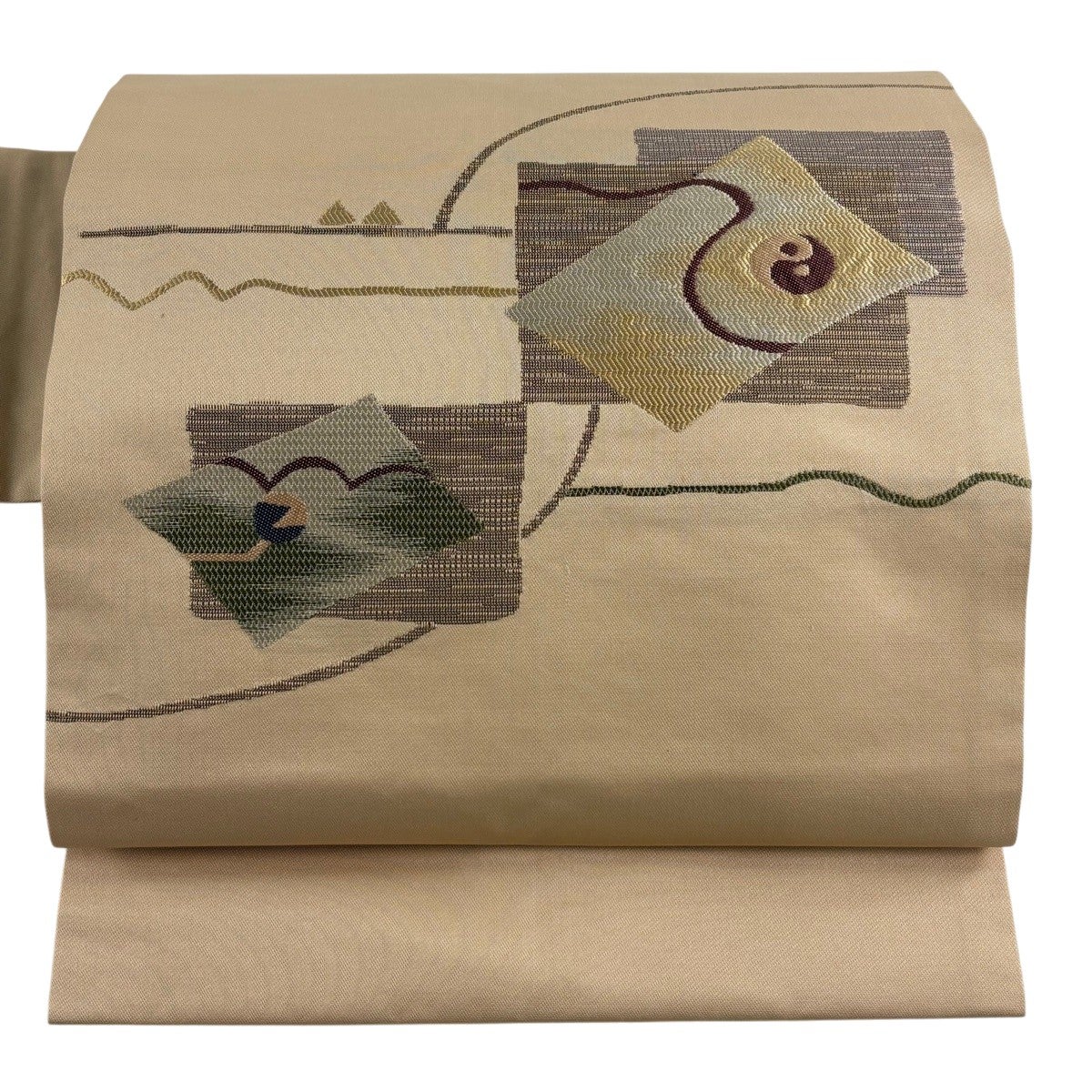 名古屋帯 美品 秀品 夏帯 幾何学 金彩 焦茶色 正絹 【中古】 ☆
