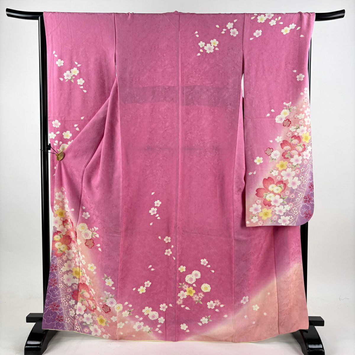 訪問着 身丈158cm 裄丈66.5cm M 袷 枝花 草花 金彩 ぼかし ピンク 正絹