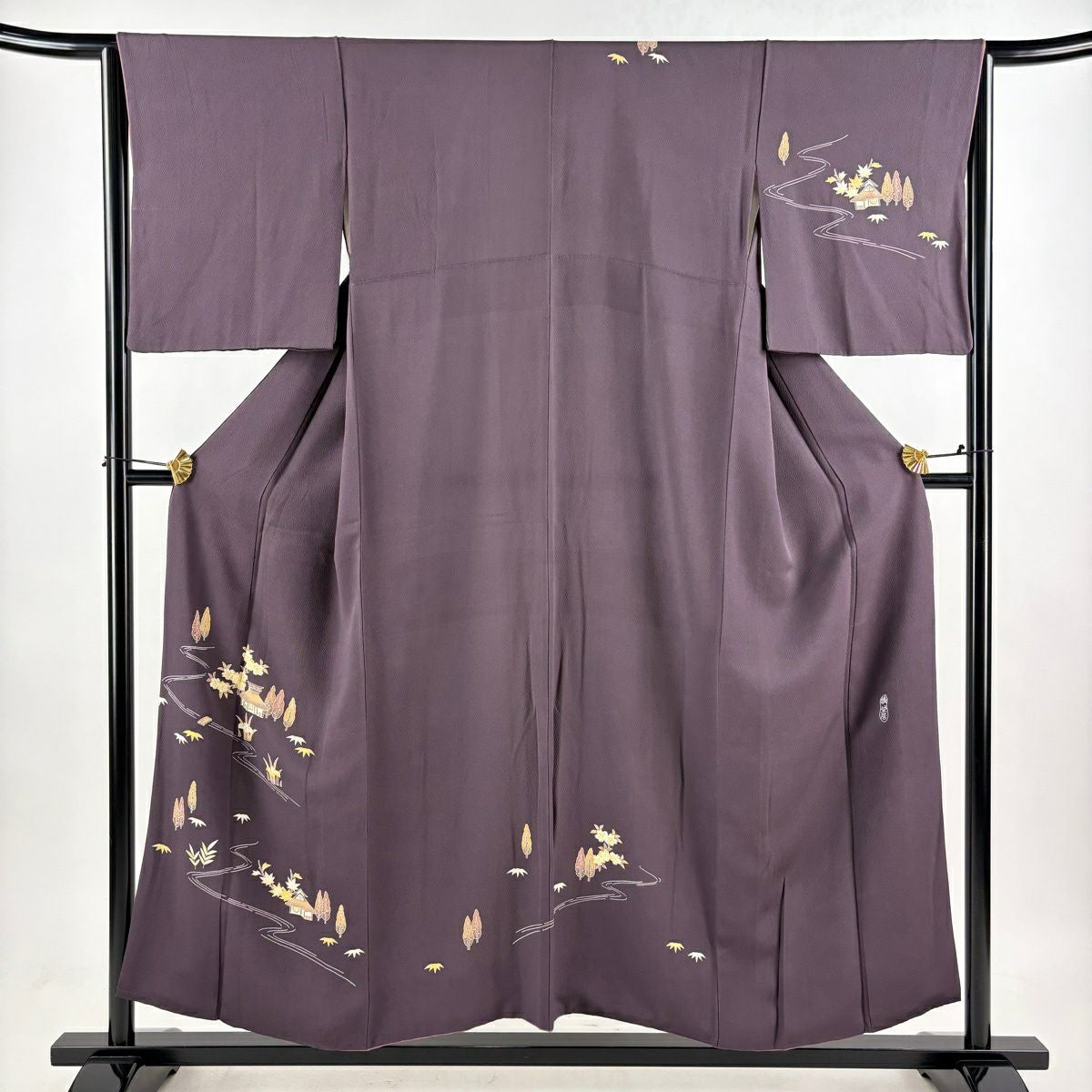 付下げ 身丈154.5cm 裄丈64.5cm M 袷 精染居 上野街子 落款あり 家屋