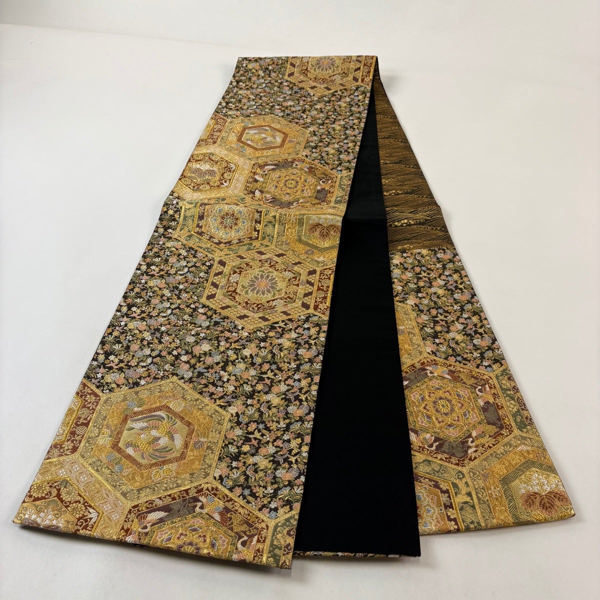 美品】 袋帯 秀品 華文 花鳥 金糸 箔 金色 六通 正絹｜中古・古着
