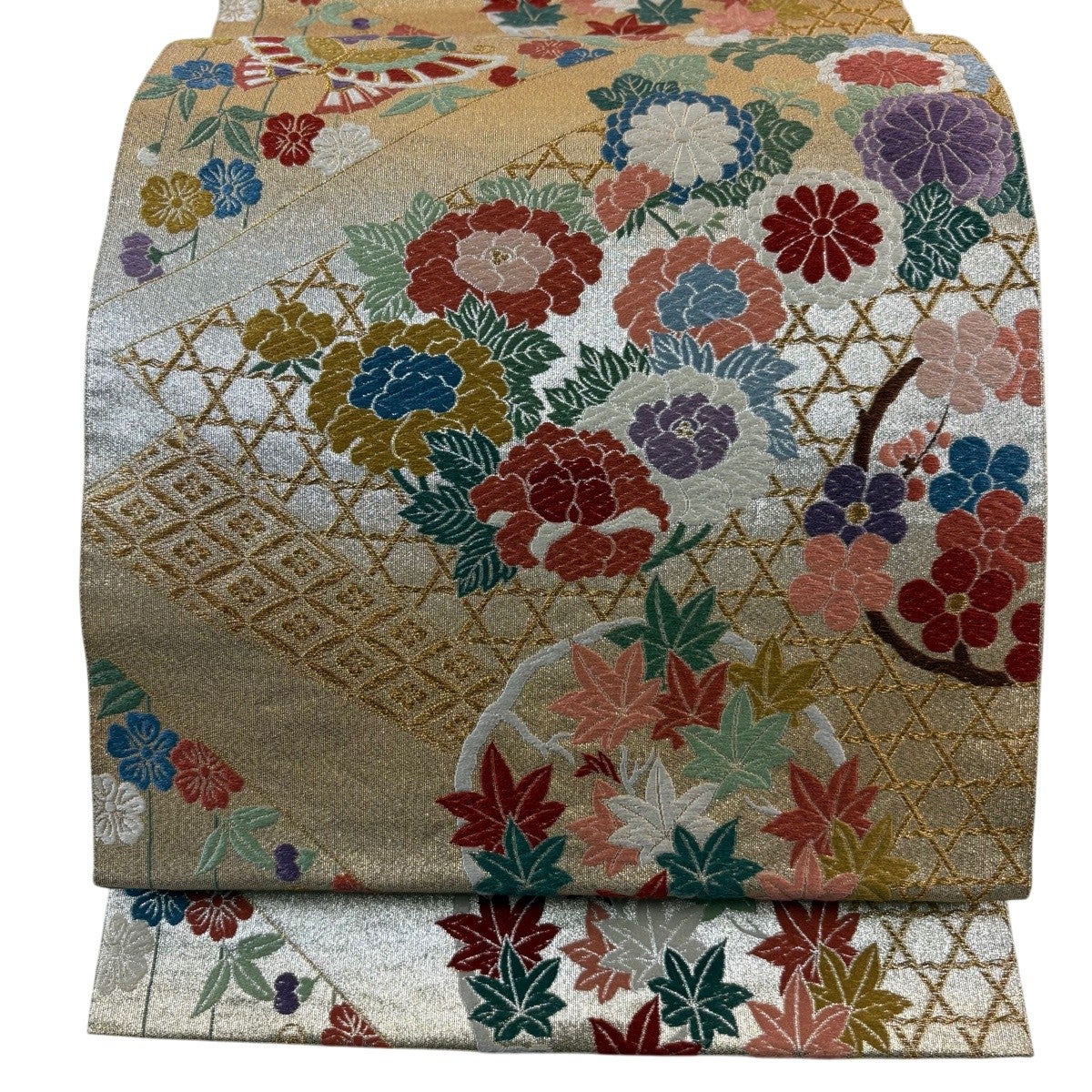 最終価格】 77%OFF 【美品】 袋帯 秀品 華文 草花 金銀糸 唐織 金色 六