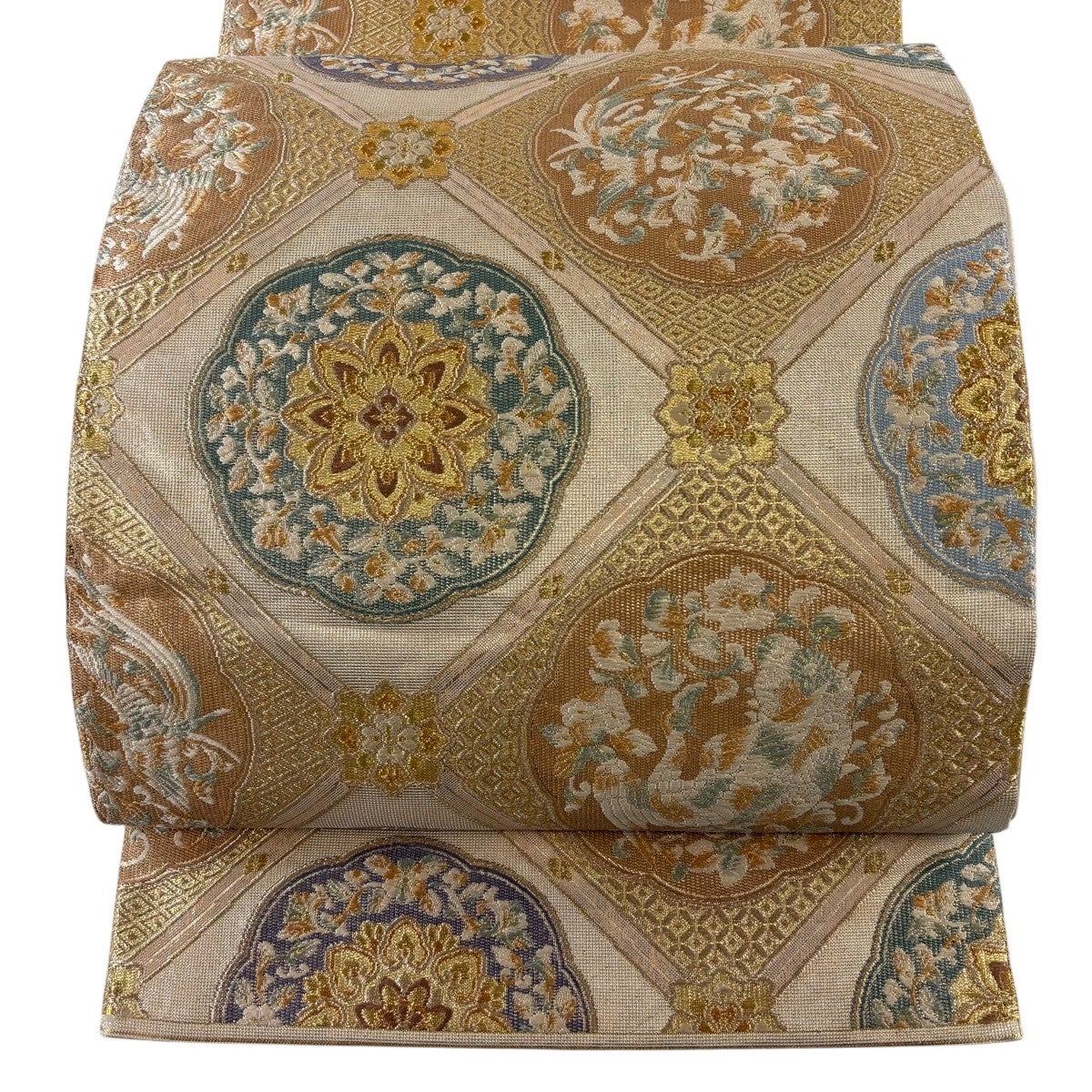 美品】 袋帯 秀品 華文 花鳥 金糸 箔 金色 六通 正絹｜中古・古着