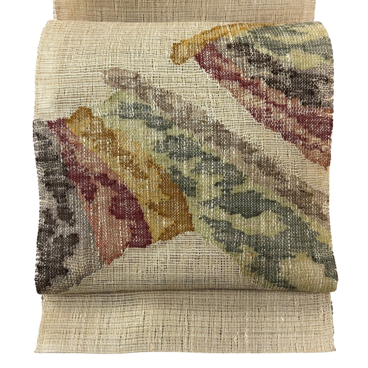 名古屋帯 秀品 夏帯 絽 松葉仕立て 八寸名古屋帯 草花 金銀糸 ベージュ