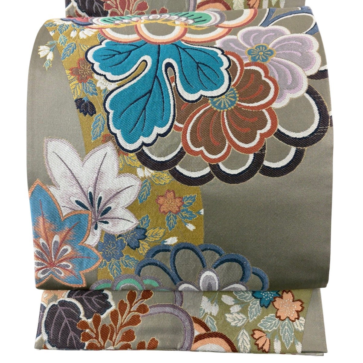 美品】 袋帯 秀品 笠松 菊 箔 灰色 六通 正絹｜中古・古着・リサイクル
