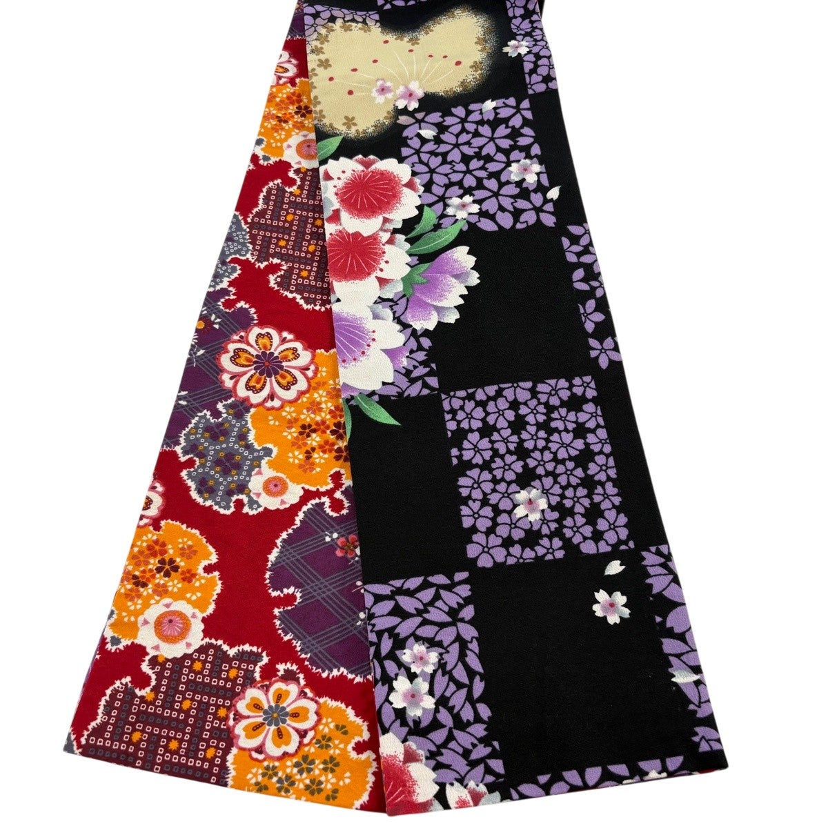 美品】半幅帯 優品 桜 市松模様 黒 化繊｜中古・古着・リサイクル着物