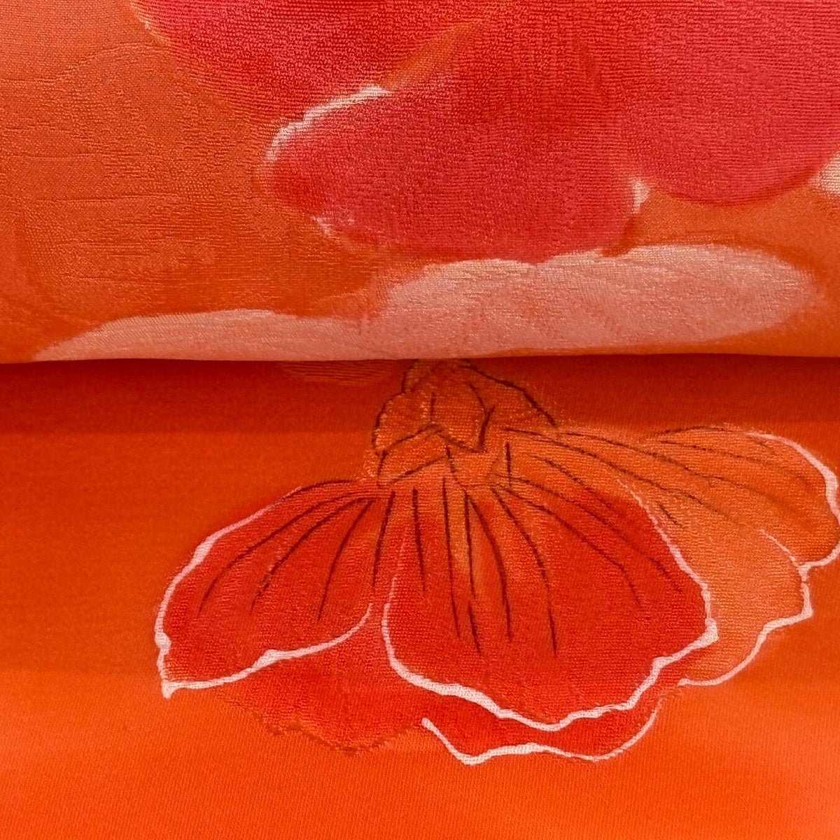 反物 秀品 小紋 草花 ぼかし オレンジ 正絹｜中古・古着・リサイクル