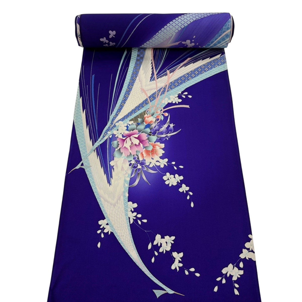 反物 秀品 付下げ 草花 羽 金銀彩 青紫 正絹|中古・古着・リサイクル 反物 秀品 付下げ 草花 羽 金銀彩 青紫 正絹|中古・古着・リサイクル