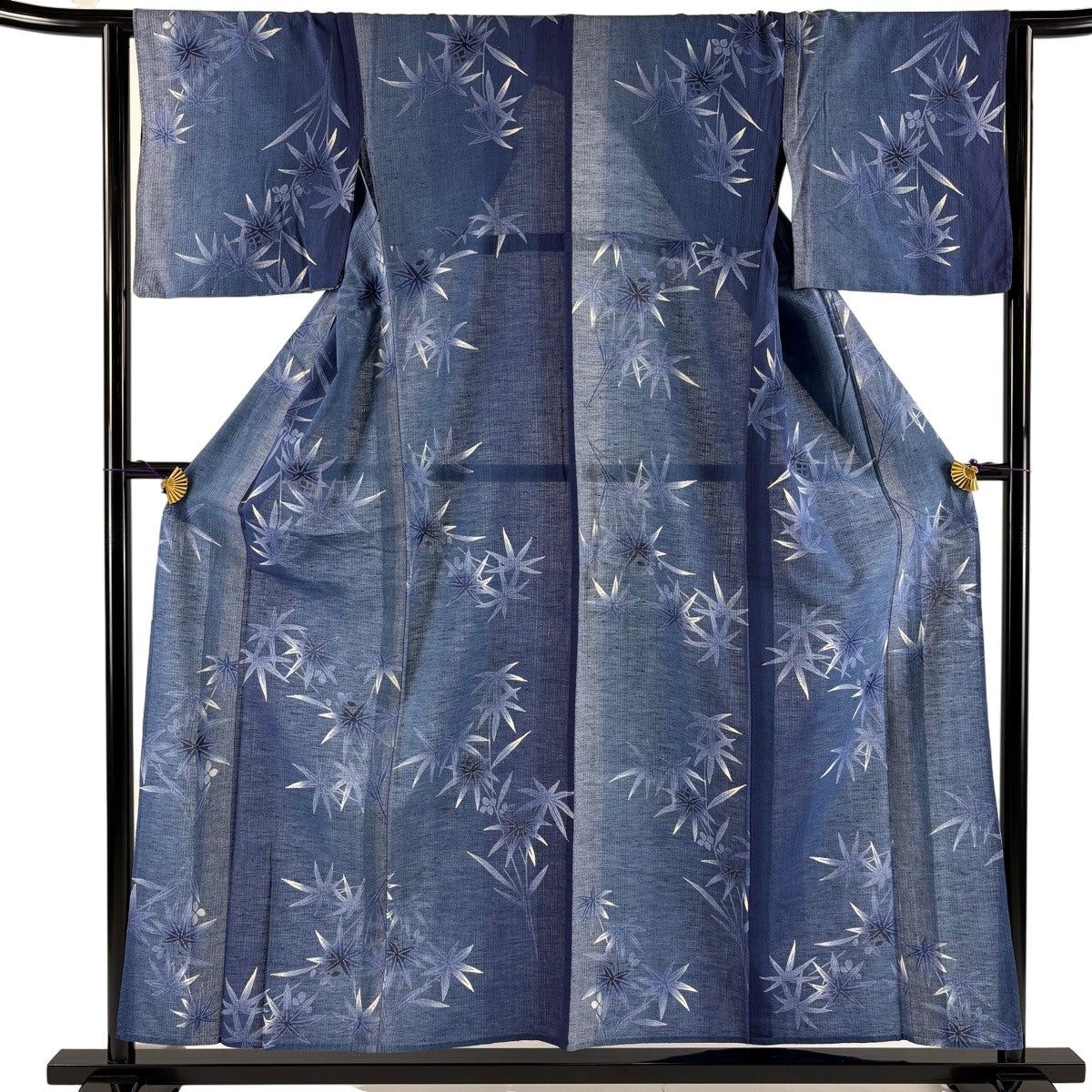 美品】 小紋 身丈156cm 裄丈63cm S 単衣 草花 ぼかし 藍色 綿 秀品