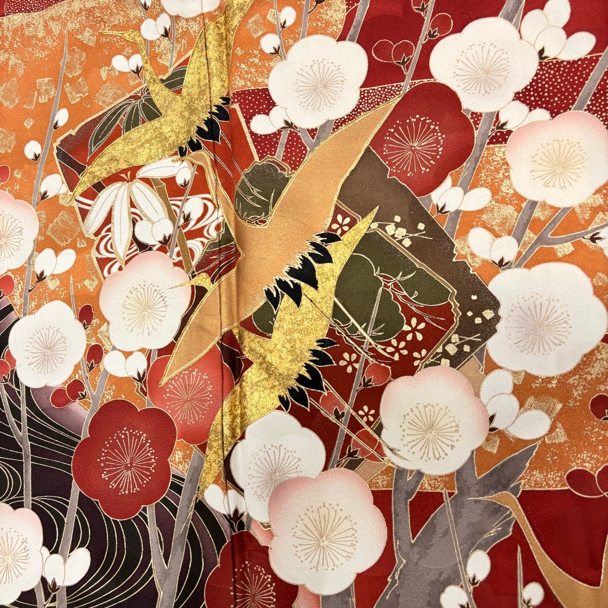 振袖 身丈161cm 裄丈65cm M 袷 鳳凰 枝梅 金彩 緑 正絹 秀品 【