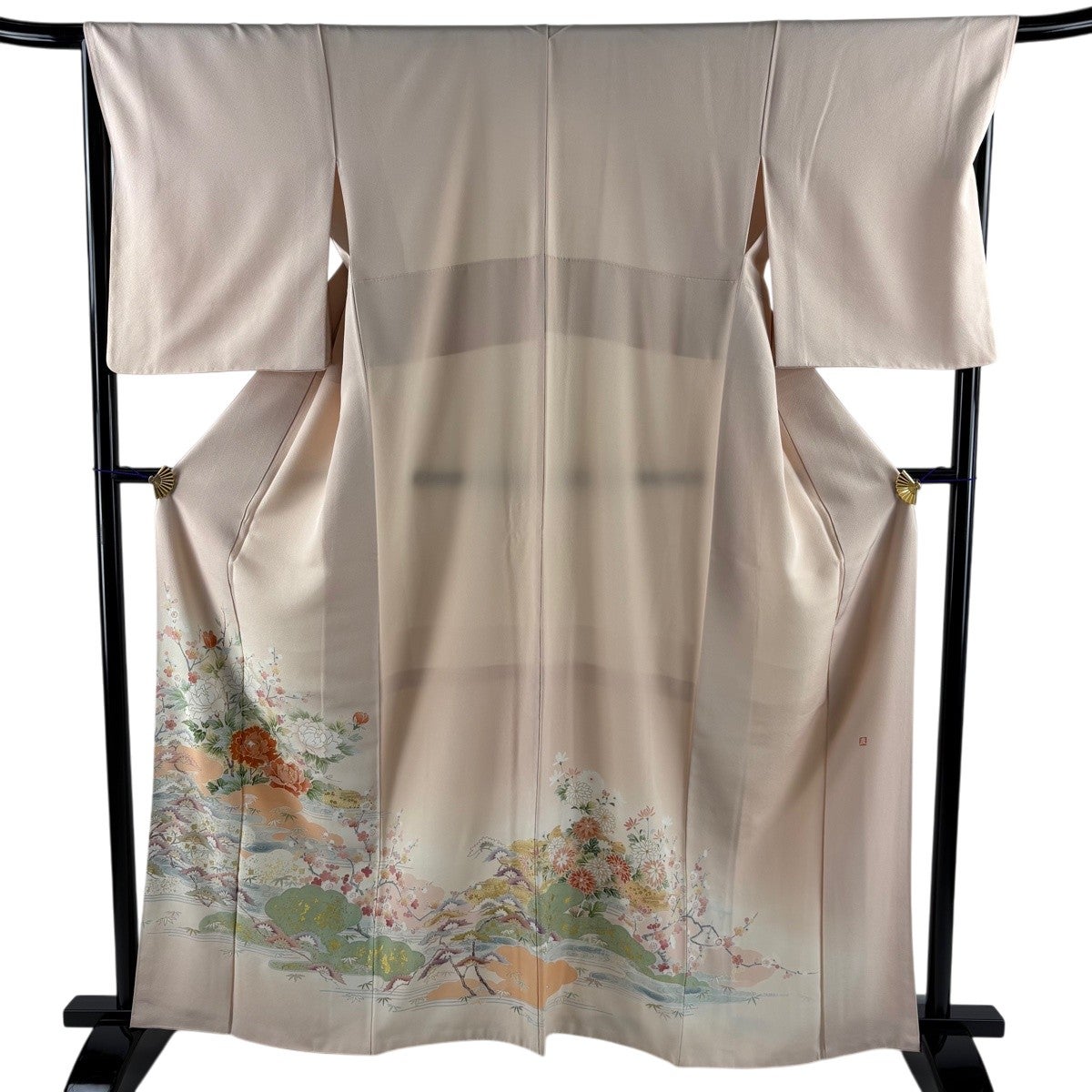 色無地 加賀友禅作家 梶山伸 砥粉色 花地紋 身丈162cm 袷 正絹 加賀 
