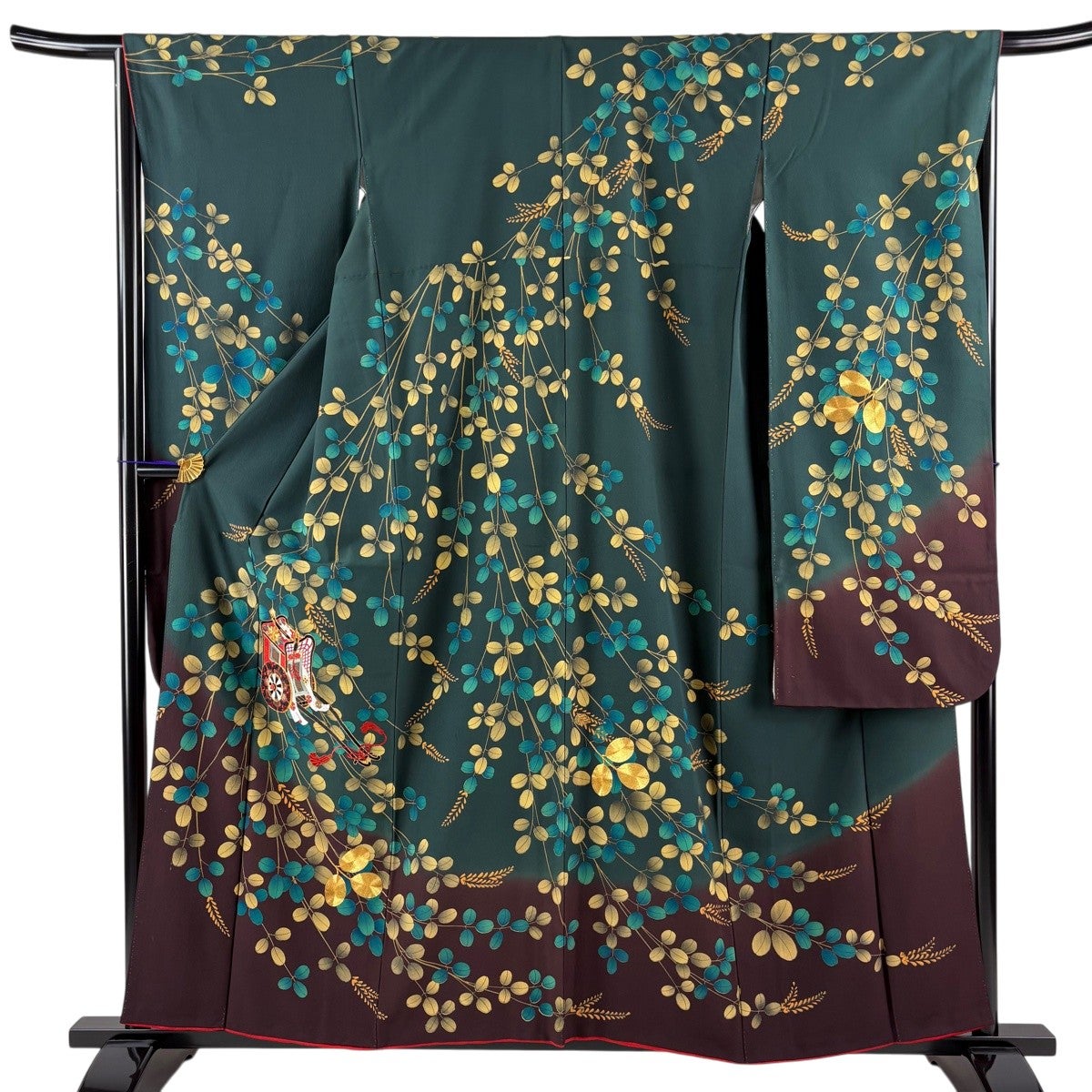美品】 振袖 身丈164.5cm 裄丈63.5cm S 袷 牡丹 七宝 金糸 青