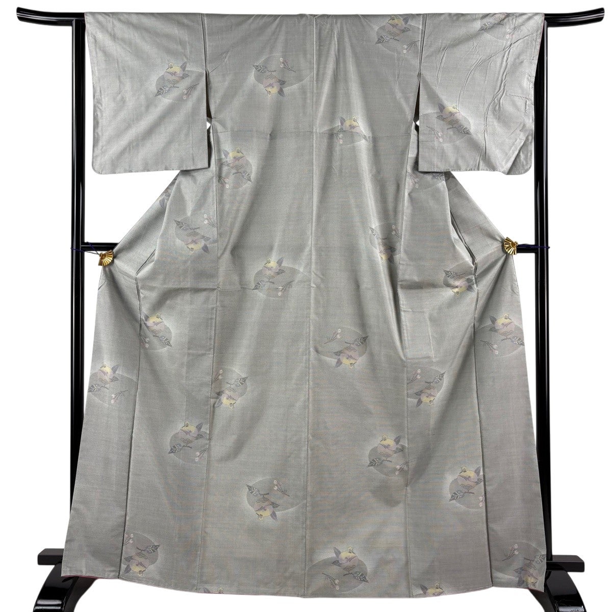 美品】 紬 身丈167cm 裄丈65cm M 袷 柘榴 青海波 灰緑 正絹 秀品｜中古