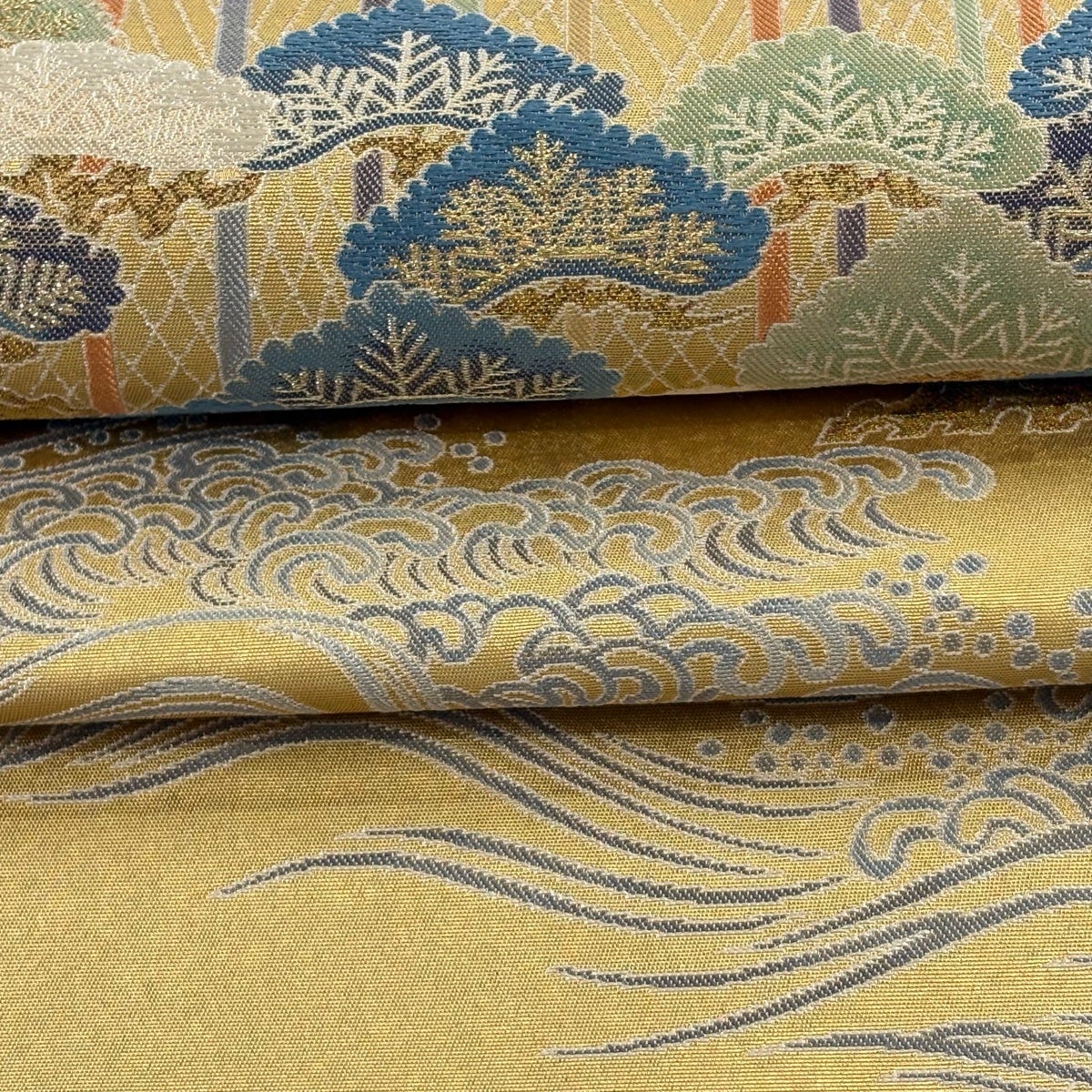 美品】 袋帯 逸品 落款あり 熊谷好博子監修 関西仕立て 笠松 波 金糸
