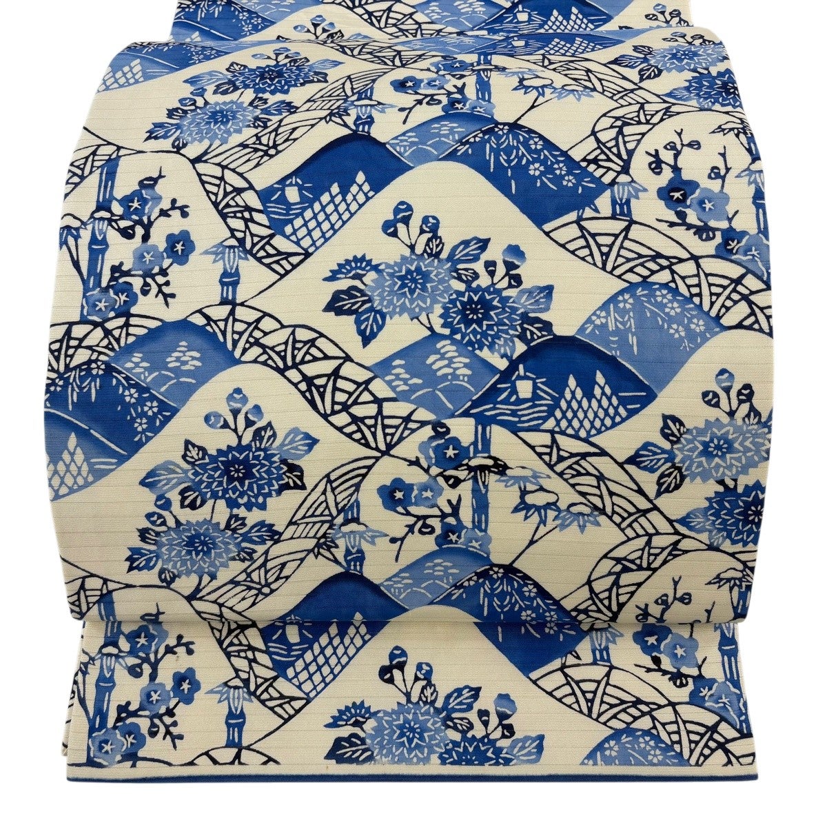 美品】 開き名古屋帯 逸品 夏帯 絽 松竹梅 山 青 正絹｜中古・古着