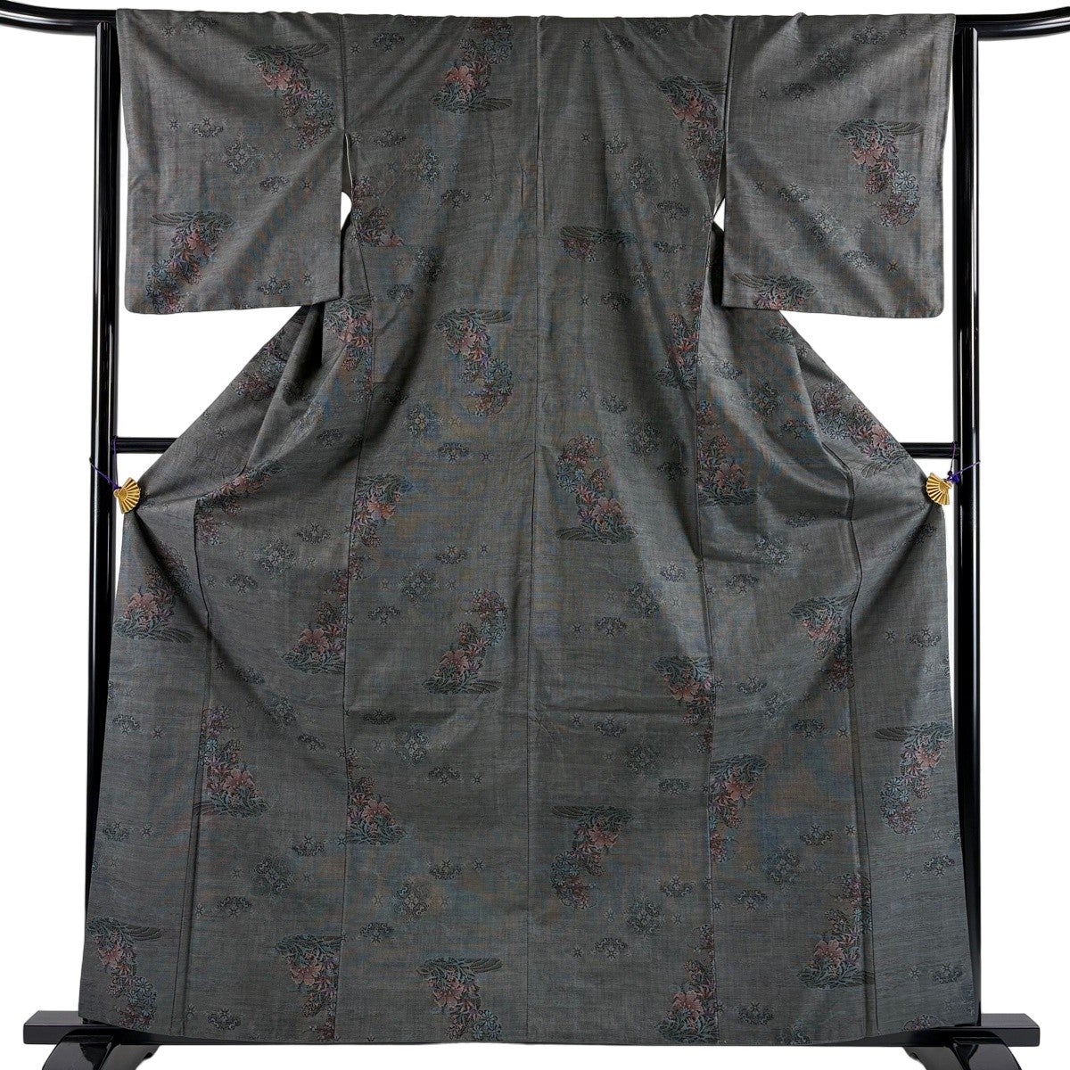 紬 身丈161cm 裄丈64cm M 袷 縦ぼかし柄 緑 正絹 秀品｜中古・古着