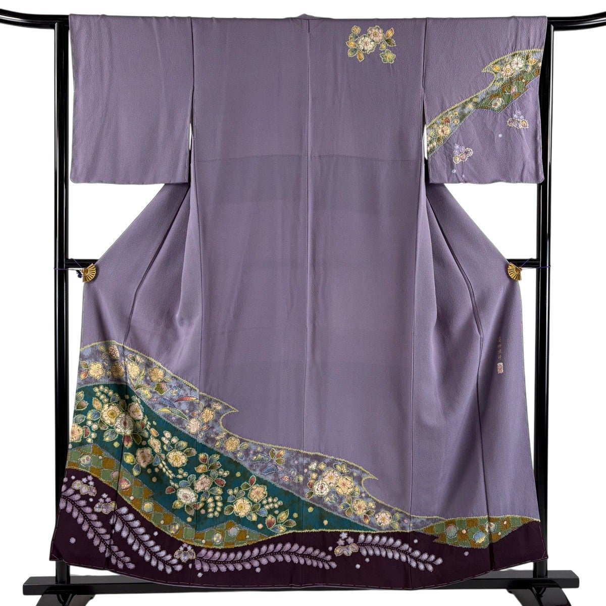 訪問着 身丈156.5cm 裄丈64cm M 袷 翠山工房 落款あり 辻ヶ花 市松