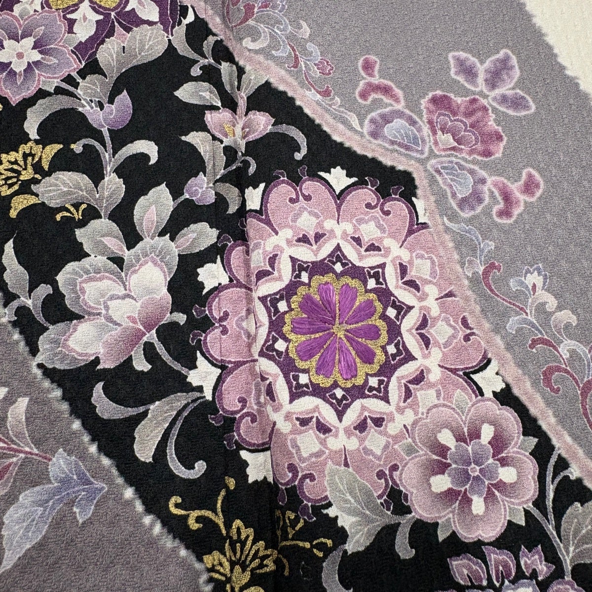 訪問着 身丈173.5cm 裄丈70.5cm L 袷 華文 花唐草 金彩 刺繍 クリーム